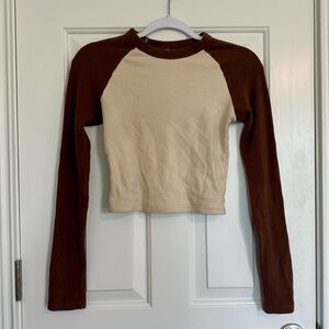OGL Brown and Cream Raglan Longsleve Crop Top